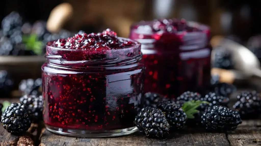 Brombeer-Lakritz-Marmelade auf frischem Brot serviert