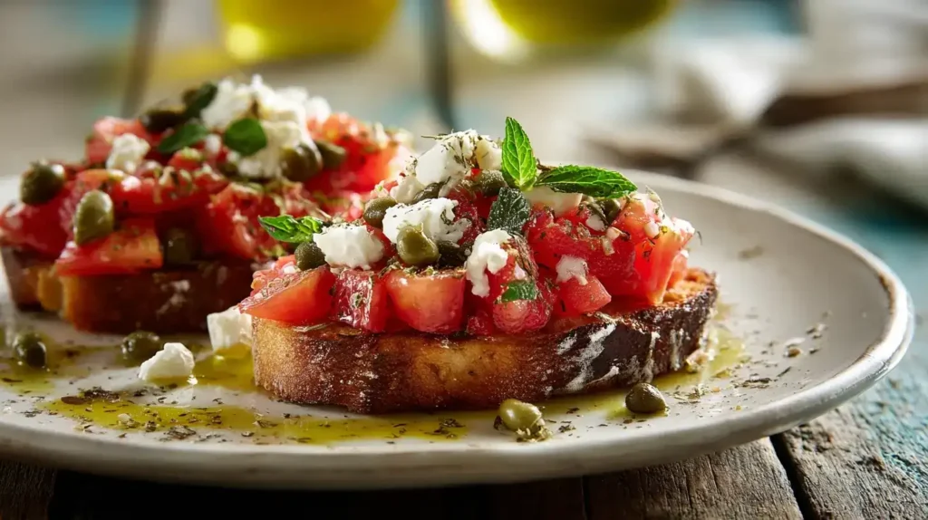 Dakos griechische Bruschetta mit Tomaten und Feta