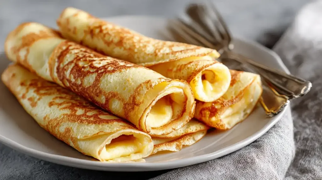 Frühstückswraps gefüllt mit Marmelade und frischen Früchten, angerichtet zum Frühstück