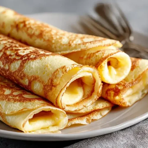 Frühstückswraps gefüllt mit Marmelade und frischen Früchten, angerichtet zum Frühstück
