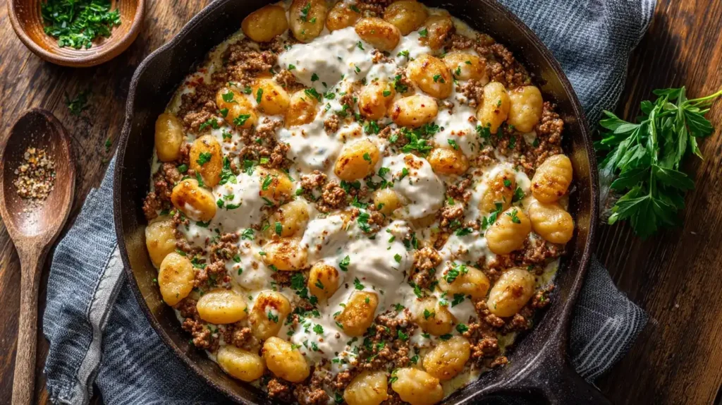 Herzhaftes Familienessen: Gnocchi-Pfanne mit Hackfleisch und cremiger Sauce