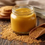 Honig-Senf-Soße als Dip serviert mit frischem Gemüse und Kräutern