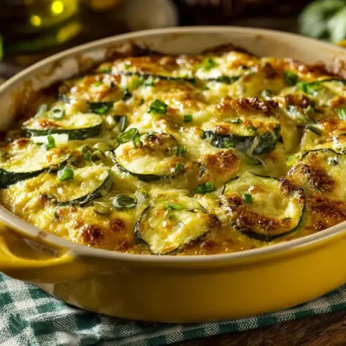 Cremiger Kartoffel-Zucchini-Auflauf mit goldbrauner Käsekruste frisch aus dem Ofen