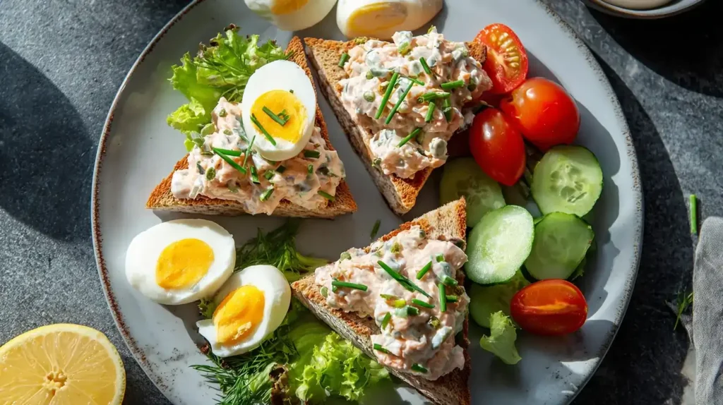 Cremiger Lachs-Aufstrich serviert auf Brot und Crackern mit frischem Dill und Zitronenzeste