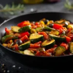 Mediterrane Zucchinipfanne in Pfanne mit Tomaten und Oliven
