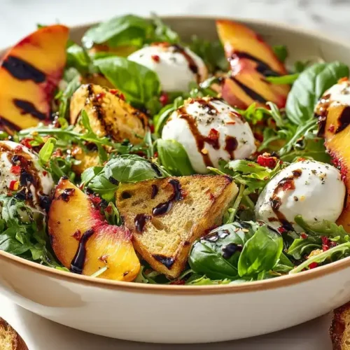 Nektarinensalat mit Burrata, gegrillte Nektarinen und knuspriges Ciabatta