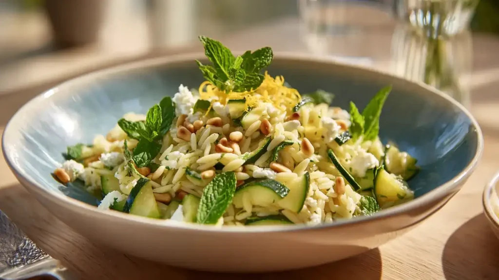 Orzo-Zucchini-Salat mit Kichererbsen und Ziegenkäse