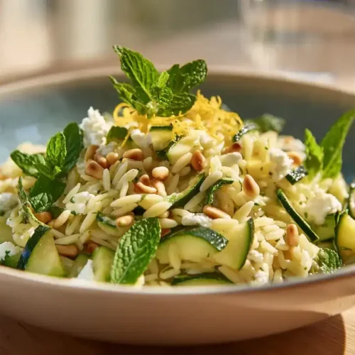 Orzo-Zucchini-Salat mit Kichererbsen und Ziegenkäse