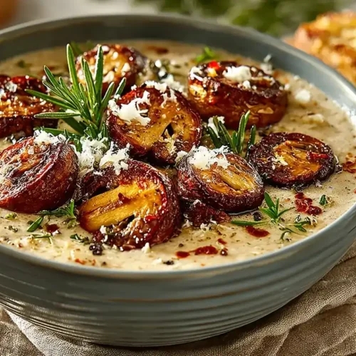 Cremige Parmesan-Pilzsuppe mit Pilzen, Rosmarin und Parmesan
