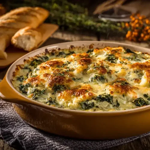 Cremiges Pfifferling-Spinat-Gratin mit goldbrauner Käsekruste