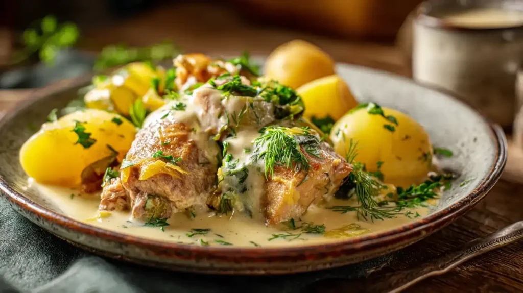 Zutaten für Schmorgurken-Hackfleisch-Pfanne: Hackfleisch, Schmorgurken, Zwiebeln, Crème fraîche