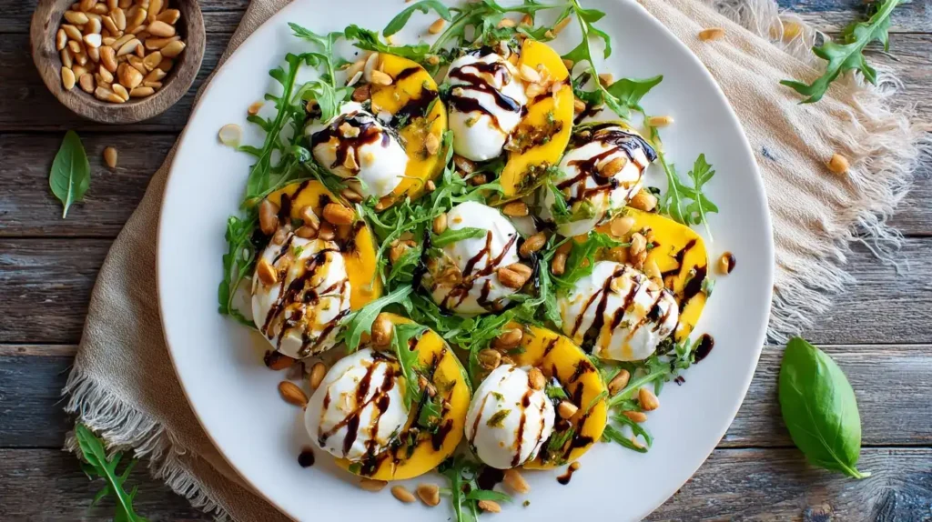 Frischer Sommersalat Mango-Mozzarella-Caprese mit Basilikum