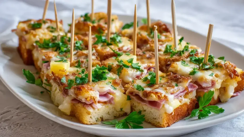 Toast-Hawaii-Spieße als Fingerfood mit Schinken, Ananas und Käse