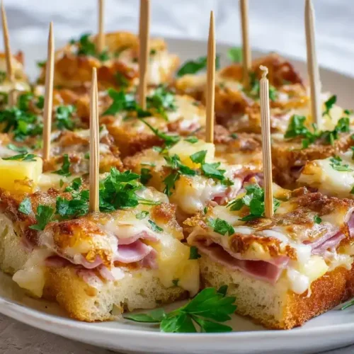 Toast-Hawaii-Spieße als Fingerfood mit Schinken, Ananas und Käse
