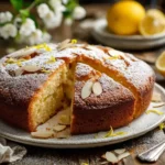 Stück Torta Caprese al Limone mit Zitronenzesten