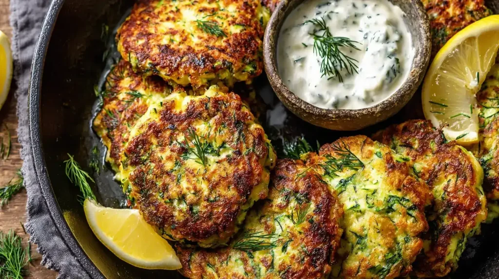 Frisch geraspelte Zucchini und Möhren mit Feta und Dill für Zucchini-Dill-Bratlinge