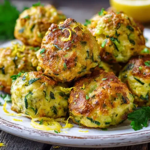 Knusprige Zucchini-Feta-Bällchen auf Teller