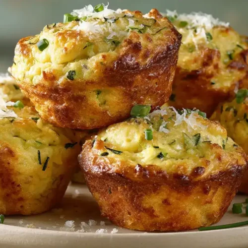 Zucchini-Kartoffel-Muffins frisch gebacken auf Teller, rustikaler Hintergrund