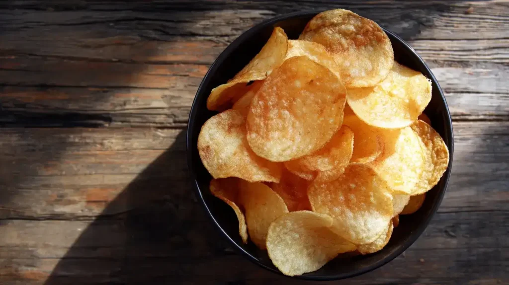 Selbstgemachte Airfryer Kartoffelchips in einer Schüssel serviert