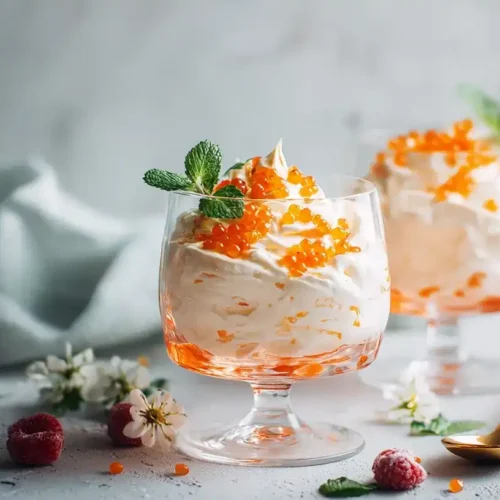 Aperol-Creme im Glas, luftige weiße Schokoladencreme mit Orangenzeste