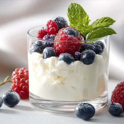 Diplomatencreme im Glas, luftige Vanillecreme mit frischen Beeren dekoriert
