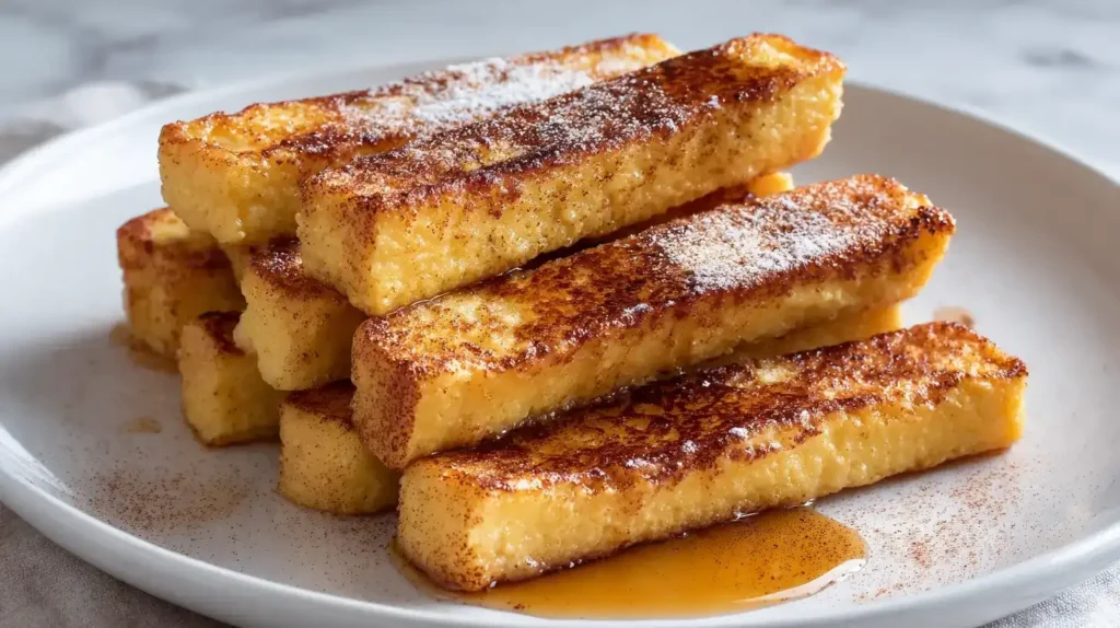 Knusprige French Toast Sticks aus dem Airfryer mit Ahornsirup zum Frühstück