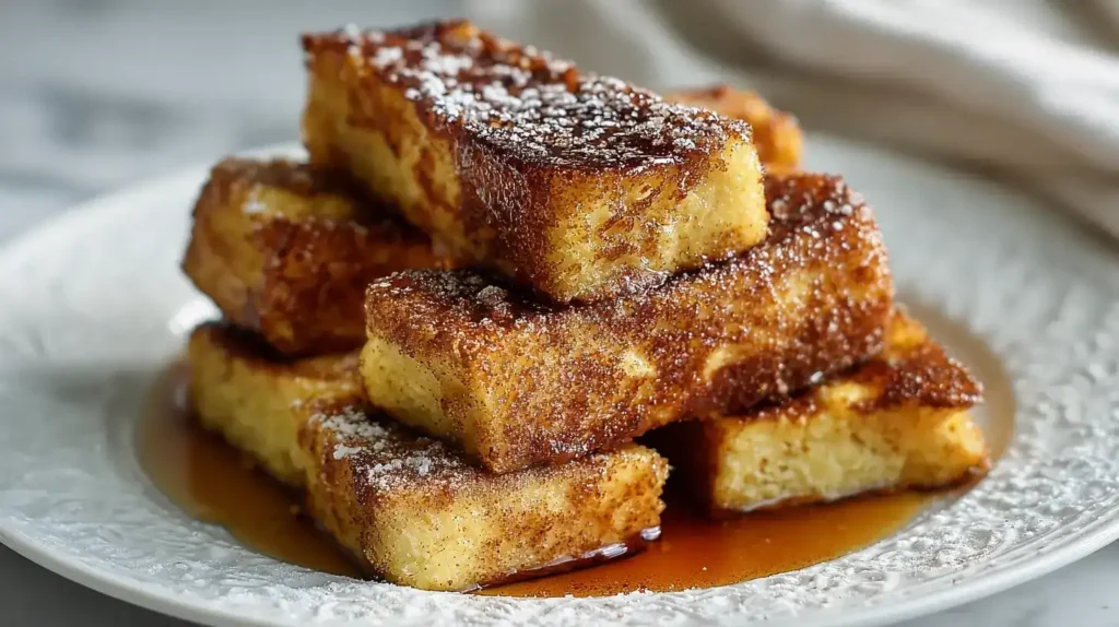 French Toast Sticks aus dem Airfryer auf Teller mit Zimt und Zucker