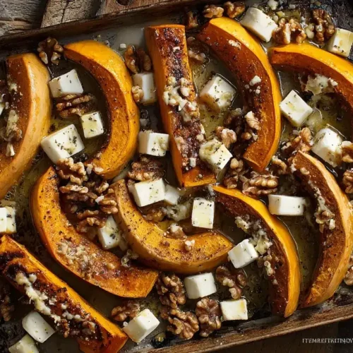 Gebackener Kürbis vom Blech mit Mozzarella und Walnüssen