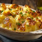 Gebackener Weißkohl mit cremiger Parmesansoße in einer rustikalen Auflaufform, goldbraun und aromatisch