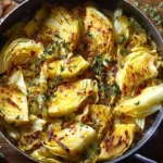 Geschmorter Spitzkohl in Pfanne mit Butter, Thymian und Zitrone