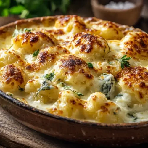 Gnocchi-Spitzkohl-Auflauf frisch aus dem Ofen mit Käsekruste