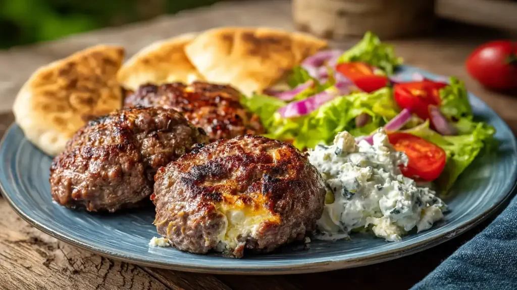 Griechische Bifteki aus dem Airfryer mit Tzatziki und Pita