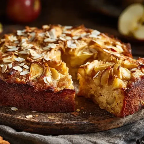 Frisch gebackener Haferflocken-Apfelkuchen mit Äpfeln und Haferflocken