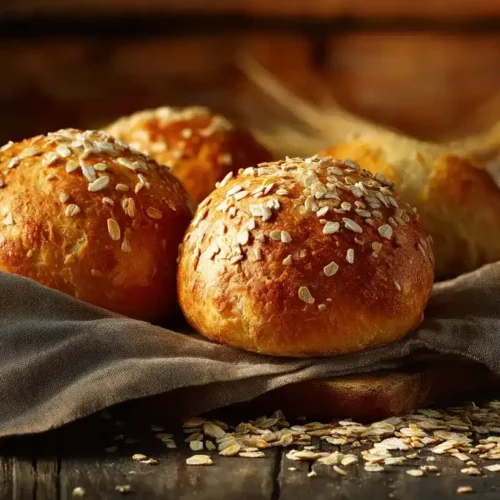 Frische Haferflocken-Quark-Brötchen aus dem Airfryer auf Backpapier