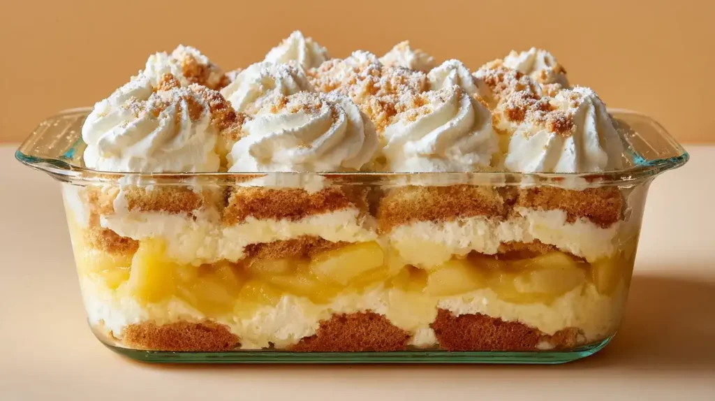 Herbst-Tiramisu Schichtdessert mit Löffelbiskuits, Quarkcreme und Puderzucker, herbstlich angerichtet