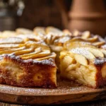 Italienischer Apfelkuchen Torta di Mele frisch gebacken auf Holztisch