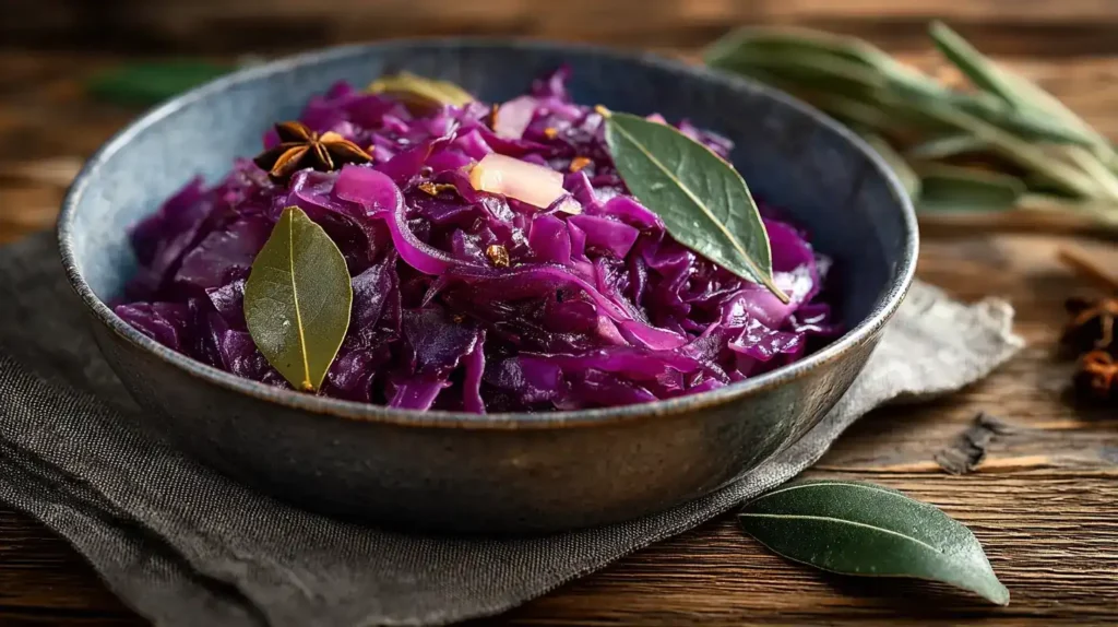 Klassischer Rotkohl als traditionelle deutsche Beilage mit Apfel