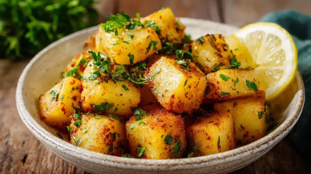 Knuspriger Kohlrabi aus der Heißluftfritteuse mit Petersilie und Zitrone