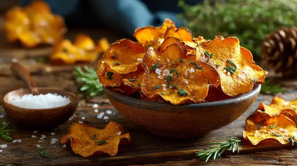 Knusprige Kürbis-Chips als gesunder Snack im Herbst