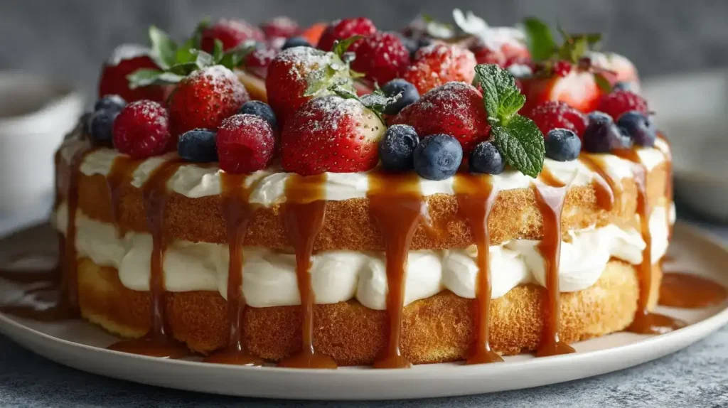 Milchmädchenkuchen mit mehreren luftigen Böden und cremiger Füllung