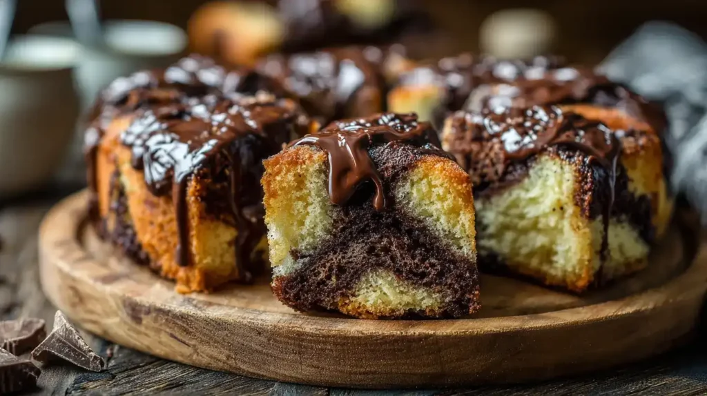 Ein Stück Nutella-Marmorkuchen mit cremiger Schokoladen-Glasur