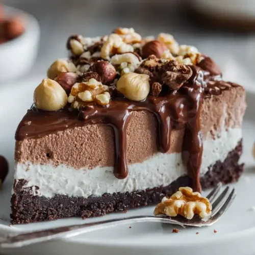 Cremiger Nutellakuchen ohne Backen auf Keksboden mit Schokoladentopping
