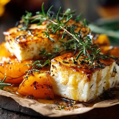 Ofen-Feta mit Kürbis frisch aus dem Ofen in Auflaufform