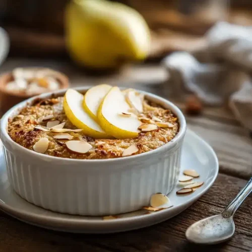 Gebackenes Ofen-Porridge mit frischen Früchten als Topping
