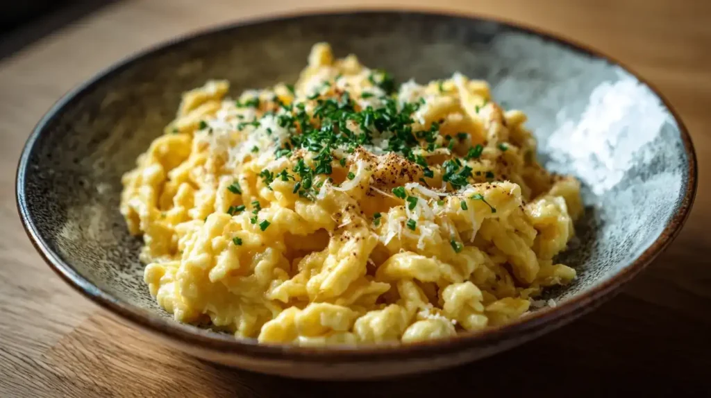 Frisch gekochte Omas Spätzle, goldgelb und fluffig mit Butter und Kräutern