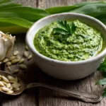 Cremiges Petersilienpesto in Schale mit frischer Petersilie und Sonnenblumenkernen