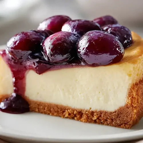 Pflaumen-Cheesecake mit cremiger Käsefüllung und fruchtigem Topping auf knusprigem Boden