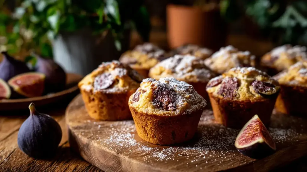 Nahaufnahme von Pflaumenmuffins mit Quark-Öl-Teig, fruchtige Pflaumenstücke sichtbar, warm und einladend
