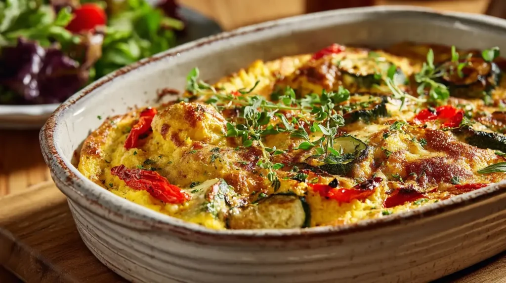 Polenta-Gratin Auflauf mit Gemüse und Käse goldbraun überbacken
