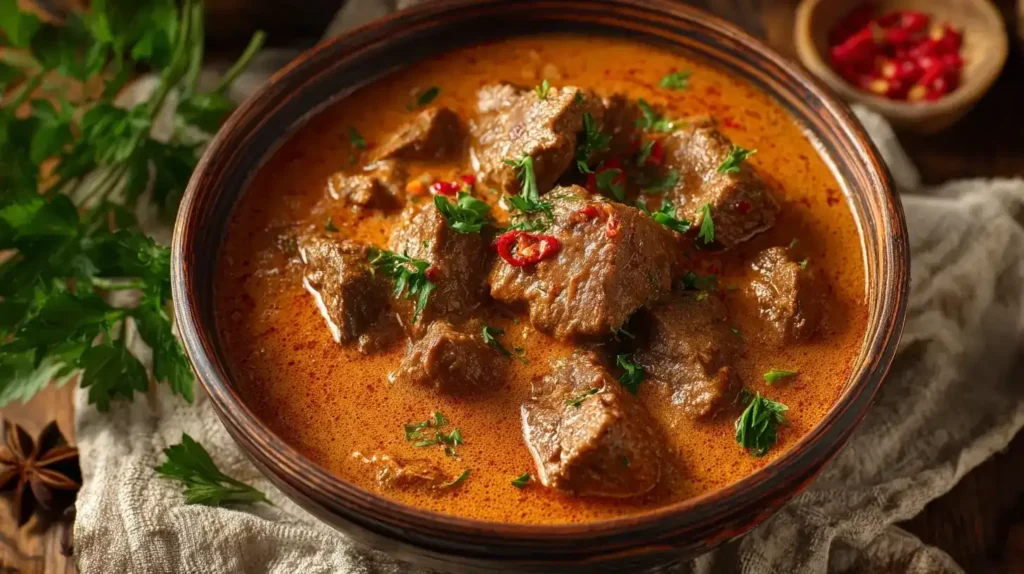 Rahmgulasch mit zartem Rindfleisch, Paprika und cremiger Soße